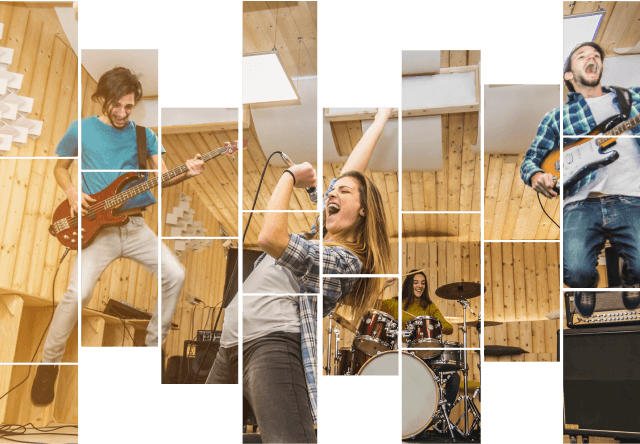 Musician playing guitar in a studio